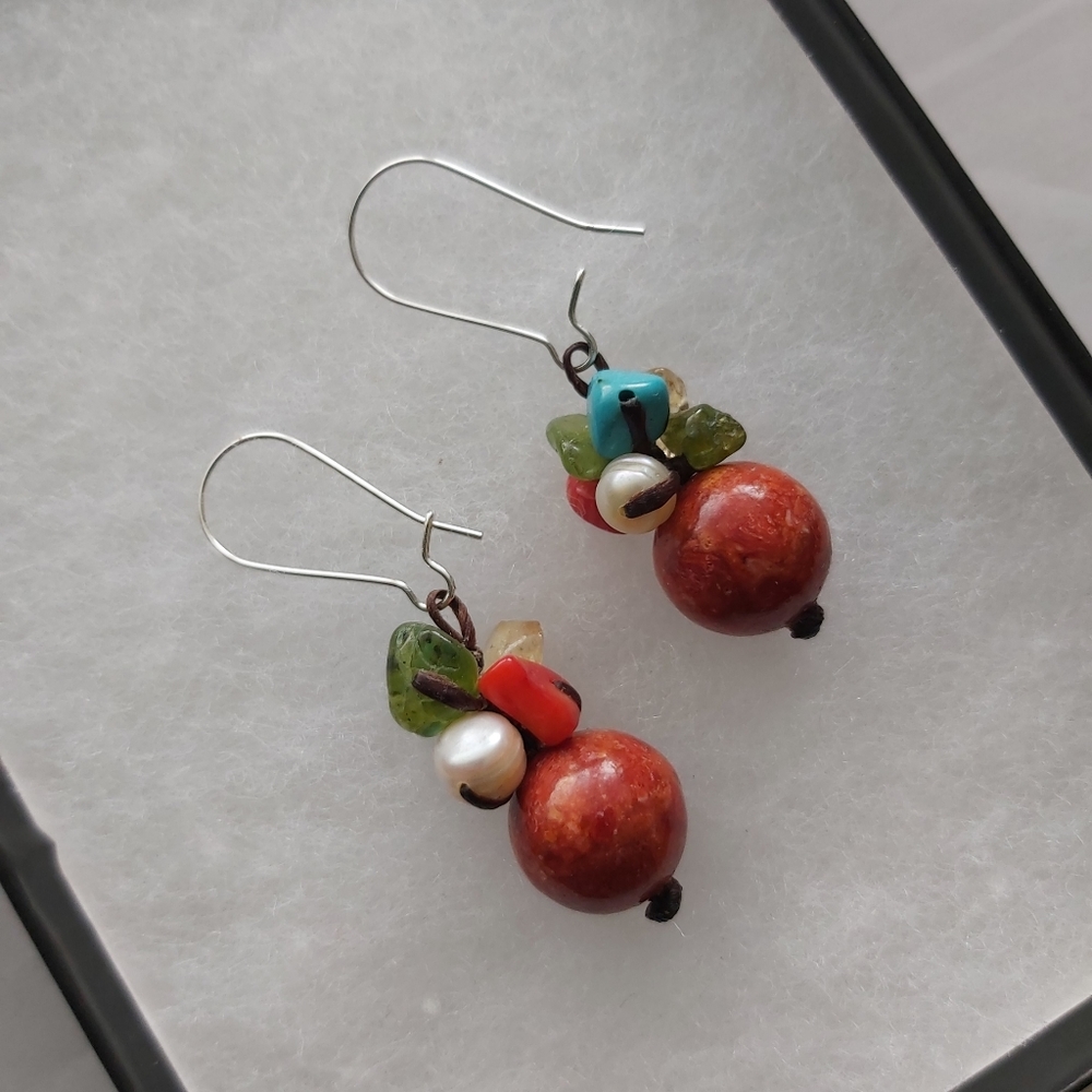 Gemstones and Pearl Earrings - Picture 1 of 3